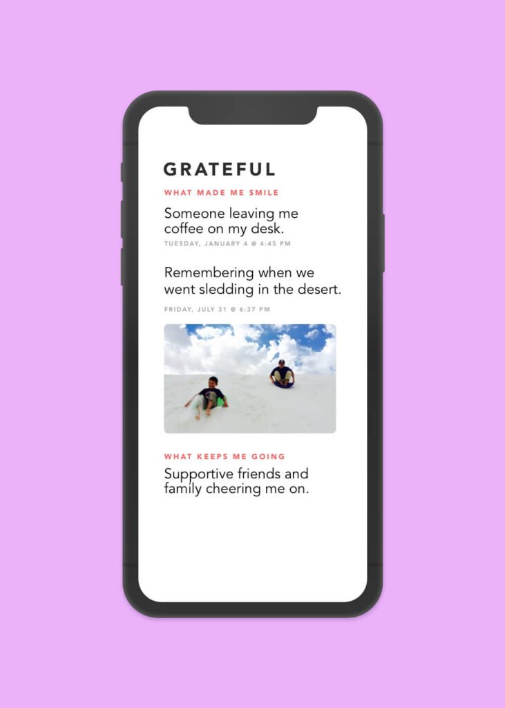 Grateful App Screenshot: Main Screen