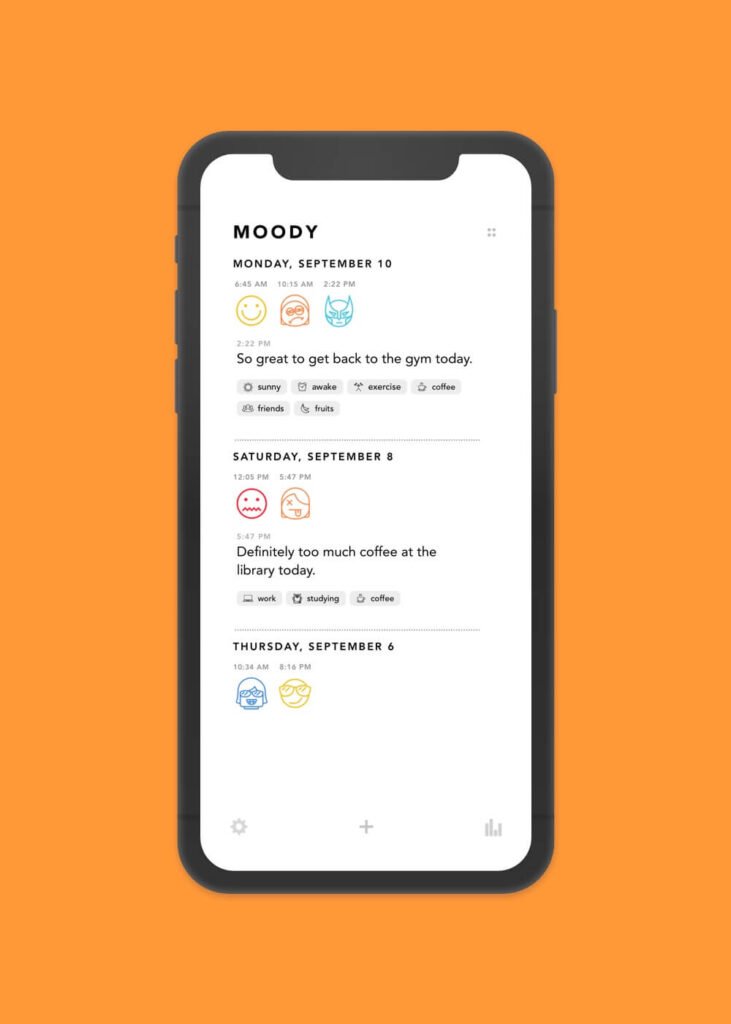Moody App Screenshot: Main Screen