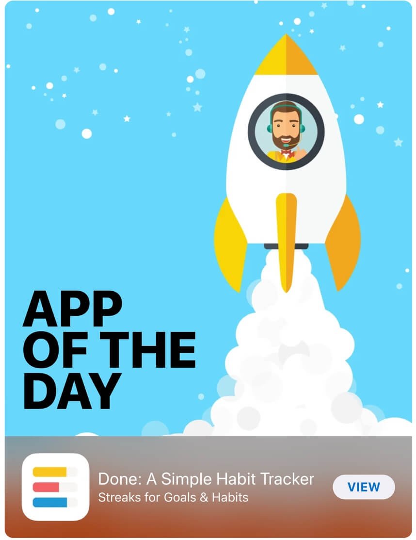 The Done Habit Tracker was featured by Apple as 'App of the Day'
