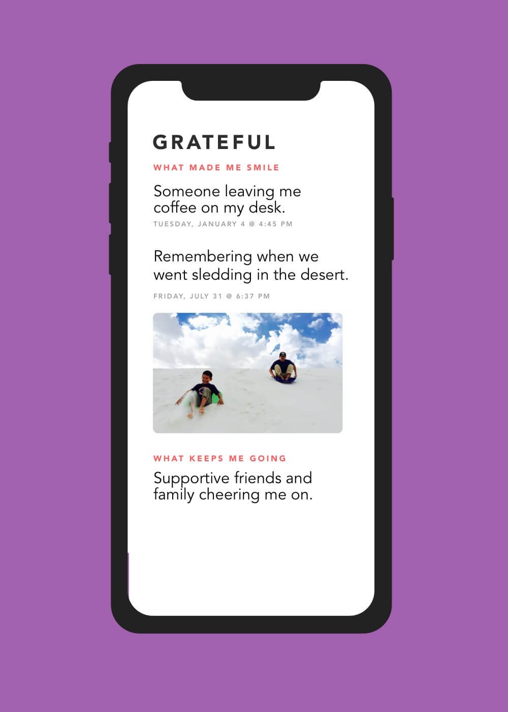 Grateful App: Main Screen