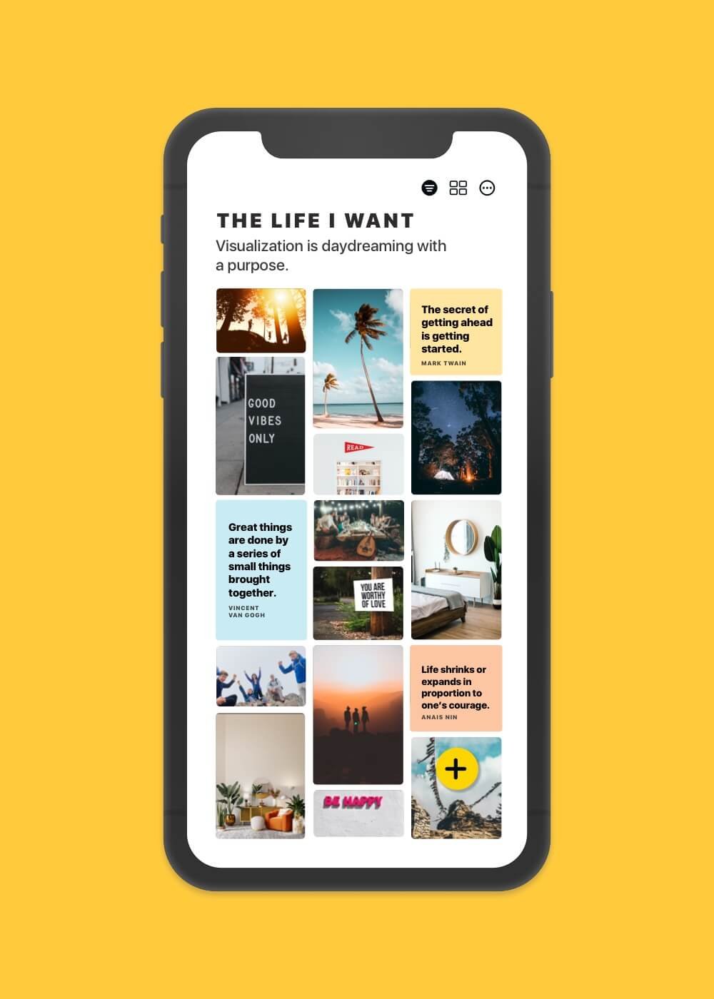 Horizons Vision Board App showing in an iPhone