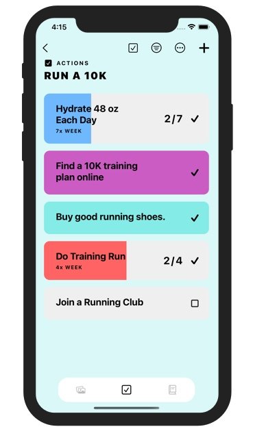 Daily Actions to track a goal of Run a 10K