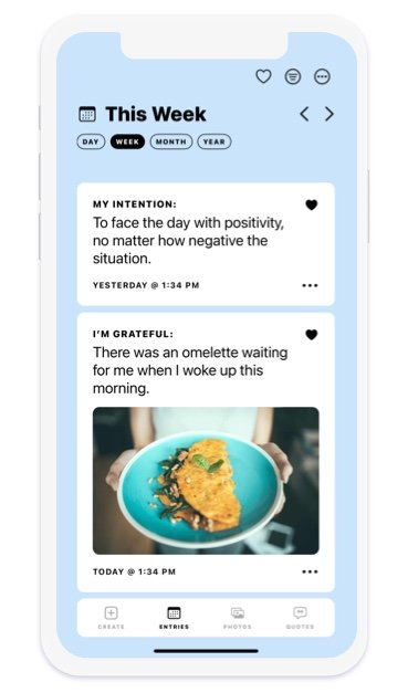 Brighter app with gratitude entries in an iphone