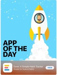 The Done Habit Tracker was featured by Apple as 'App of the Day'